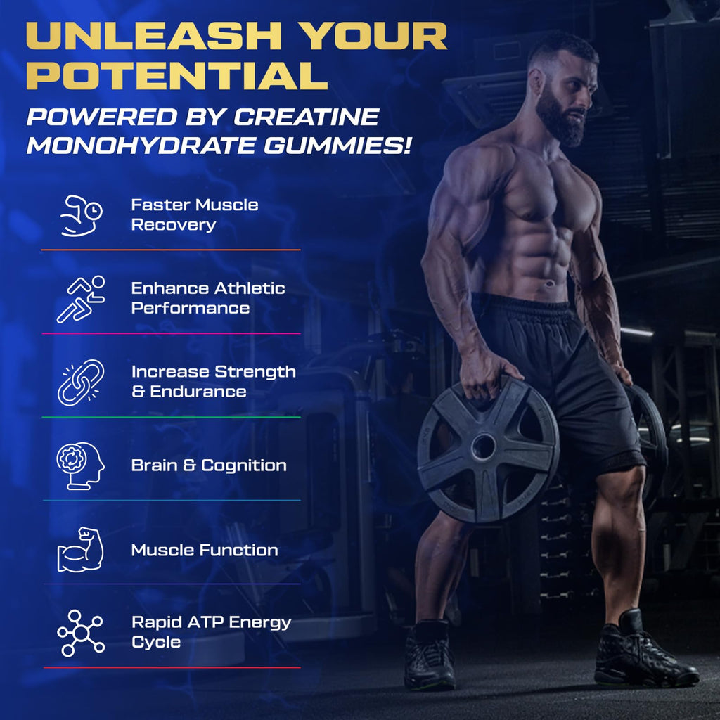 ZyterX Creatine Monohydrate Gummies for Men & Women, 9000MG Creatine Gummies Sugar Free with L-Taurine, BCAA 2:1, B12 B6 for Boost Strength, Focus & Endurance, Vegan, Non-GMO, Blueberry 120pcs