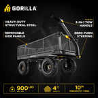Gorilla Carts Steel Utility Cart, 4 Cu Ft Bed, 900 lb Load Capacity, Black – Towable Heavy-Duty Outdoor Hauling Wagon with Removable Side Panels for Yard, Lawn, Garden or Landscaping