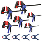 WORKPRO 10-Pack Bar Clamps for Woodworking, 6-Inch (2) Mini & (2) Light Duty and 12-Inch (2) Wood Clamps & 4-1/2-Inch (4) Spring Clamps, F Clamp with 50/150 LBS Load Limited
