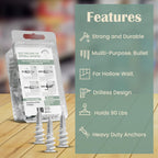 Reinforced Nylon 66 Drywall Anchors 90lb Limit, Self Drilling, Home Improvement Value Pack for Home Projects & Picture Hanging Kit, 25 Plastic Dry Wall Expansion Anchors and 25 Sheetrock Screws