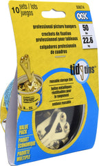 OOK 50674 Professional Picture Hangers, Reusable Art Hooks, Padded, Brass, 50lbs (10 Set) Gold