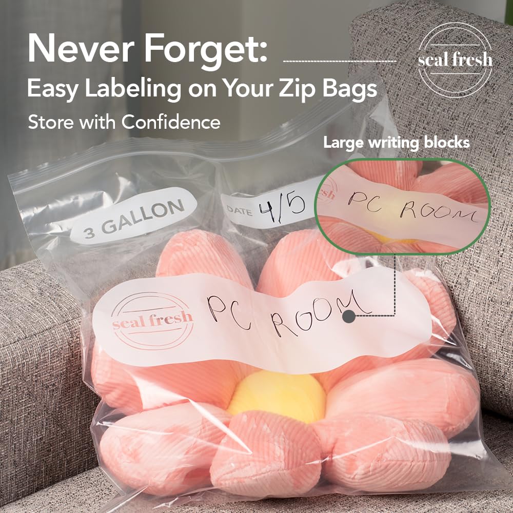 Seal Fresh 3 Gallon Large Plastic Storage Bags – 16" x 18" (15 Count) – Reusable XXL Extra Large Clear Jumbo Zip Bags with Sealable Zipper Top For Clothes, Travel, Moving