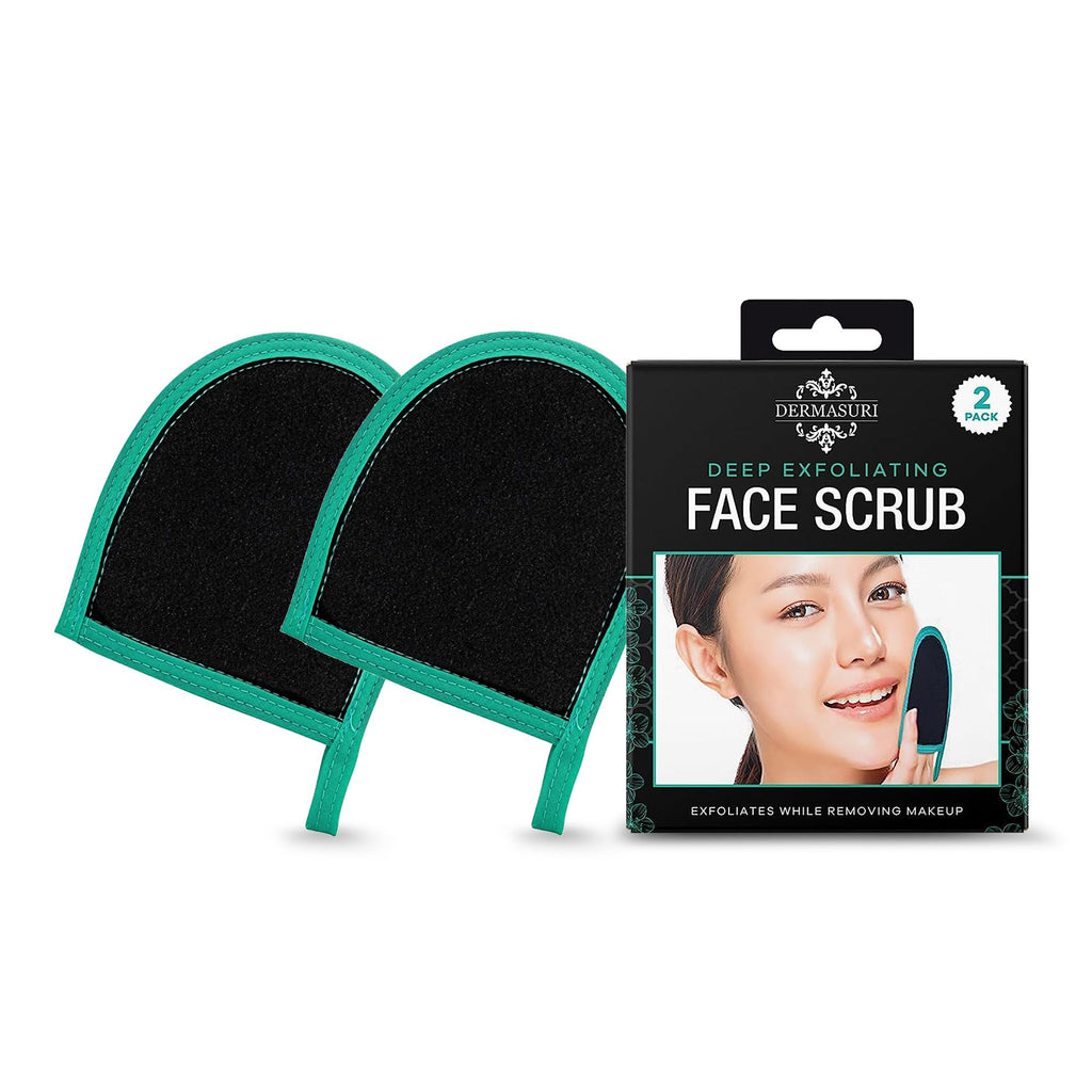 Dermasuri Deep Exfoliating Face Mitt - Scrubber, Dead and Dry Skin Remover for Men and Women - Exfoliator Gloves for Shower and Dry Use - (2 Pack)