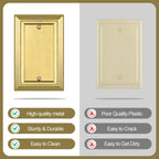 Metal Wall Plate for Electrical Outlets, Decorative Brass Gold Switch Plates Outlet Cover, Light Switch Cover Plate, 1-Gang Wall Plates (Single blank, 4 Pack)