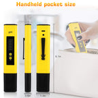 Digital pH Meter Tester Pen for Water, Pre-Calibrated, High Accuracy ±0.01, 0–14 pH Range, Pocket Size for Drinking Water, Pool, Aquarium & Hydroponics (Yellow)