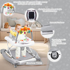 RefoereBabe Baby Walker with Wheels, 5 in 1 Baby Walkers for Boys Girls 6-12 Months, Foldable Walker Baby with Bouncer & Feeding Tray, Music, Adjustable Heights