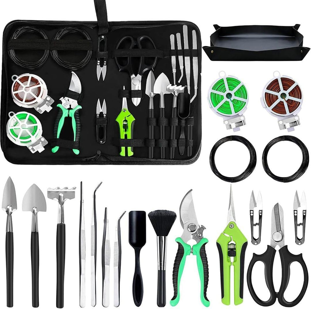 Bonsai Tools Set, 20-Piece Bonsai Tools Set with Waterproof Repotting Mat, Pruning Shears, Scissors & Training Wire - Indoor Gardening Starter Gifts for Women, Men & Beginners