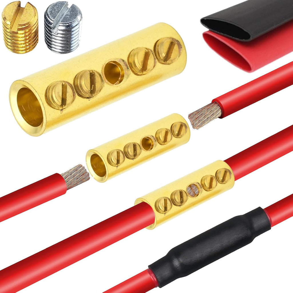 16-14 Gauge Wire Butt Connectors 20 PCS Brass Mechanical Butt Splice Connectors Kit 16-14 AWG Screw Sleeve Butt Splices Quick Connect Wire Connectors Mechanical Splices with 20 PCS 3:1 Heat Shrinks