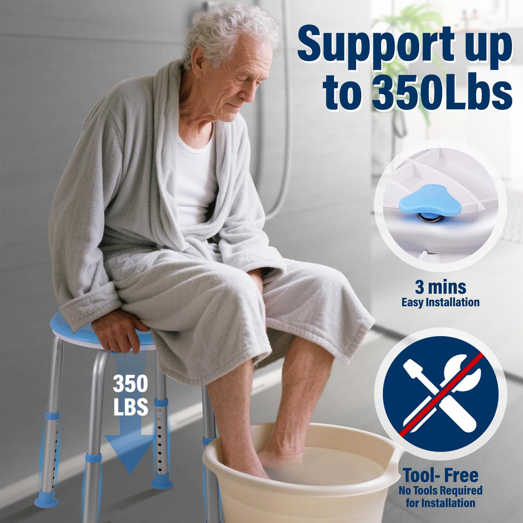 xlkkf Shower Chair Shower Seat for Inside,Bath Chair for Elderly and Disabled,Tool-Free Assembly, Adjustable Height (13.75"-20.5"), 360° Swivel, Anti-Slip Feet - Supports 350lbs