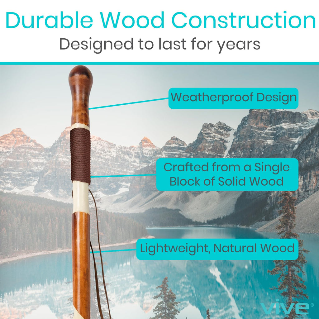Vive Wooden Walking Stick - (55") Willow Cane for Seniors Hiking & Balance - Heavy Duty Carved Twisted Wood Sticks for Men & Women - Stylish Support Pole for Outdoor Trekking & Weight Bearing