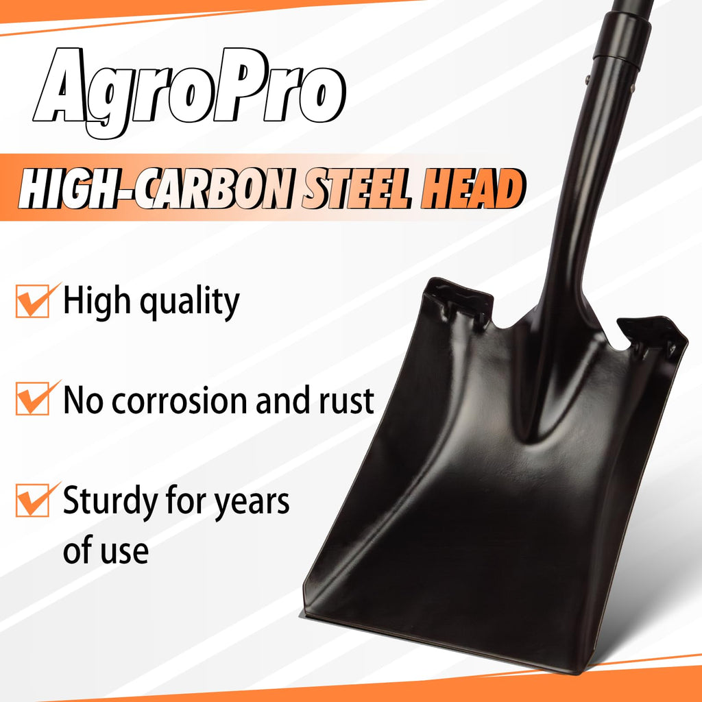 AgroPro Square Shovel for Digging, Heavy Duty Metal Shovel with Long Fiberglass Handle, 58-Inch Flat Garden Shovel for Transfer Soil, Sand, Gravel, Landscaping