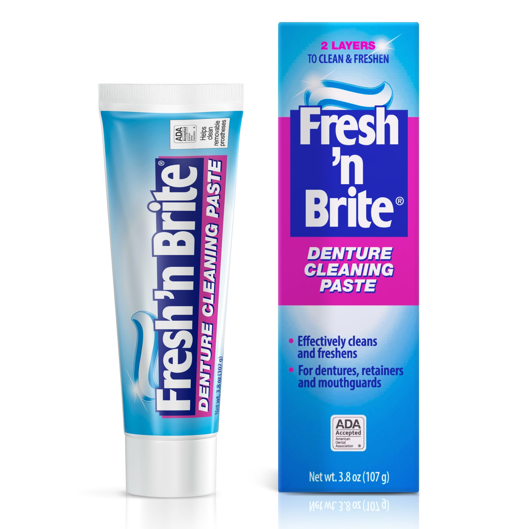 Fresh 'n Brite Denture Cleaner Paste, ADA Accepted Dual Action Formula for Fresh Breath & Gentle Care of Dentures, 1 Count