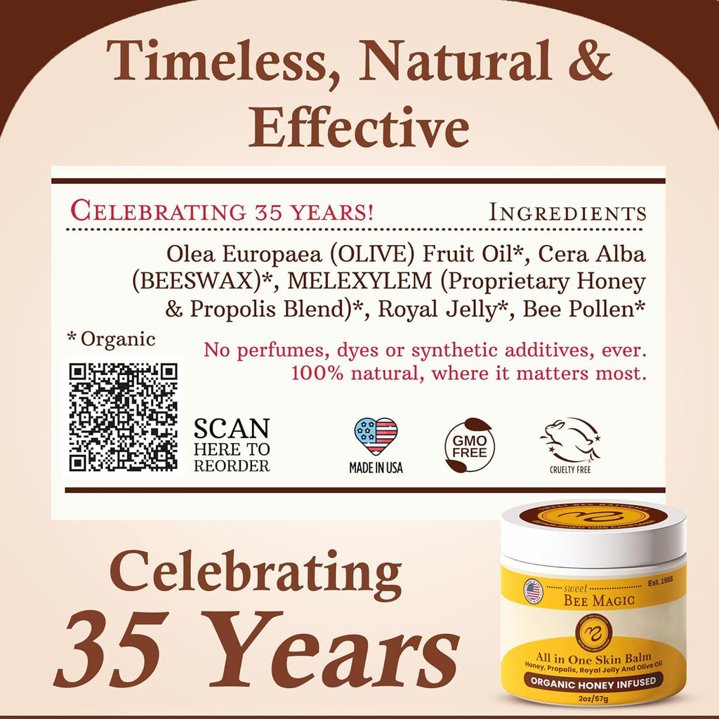 Sweet Bee Magic Organic Honey Bee Balm for Face, Skin & Body - All in One Honey Balm - Beeswax Body Moisturizer - All Natural Aid - 1 jar (2oz)