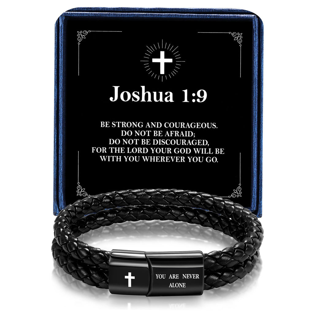 Alissl Christian Gifts for Mens, Bible Verse Leather Cross Bracelet for Men