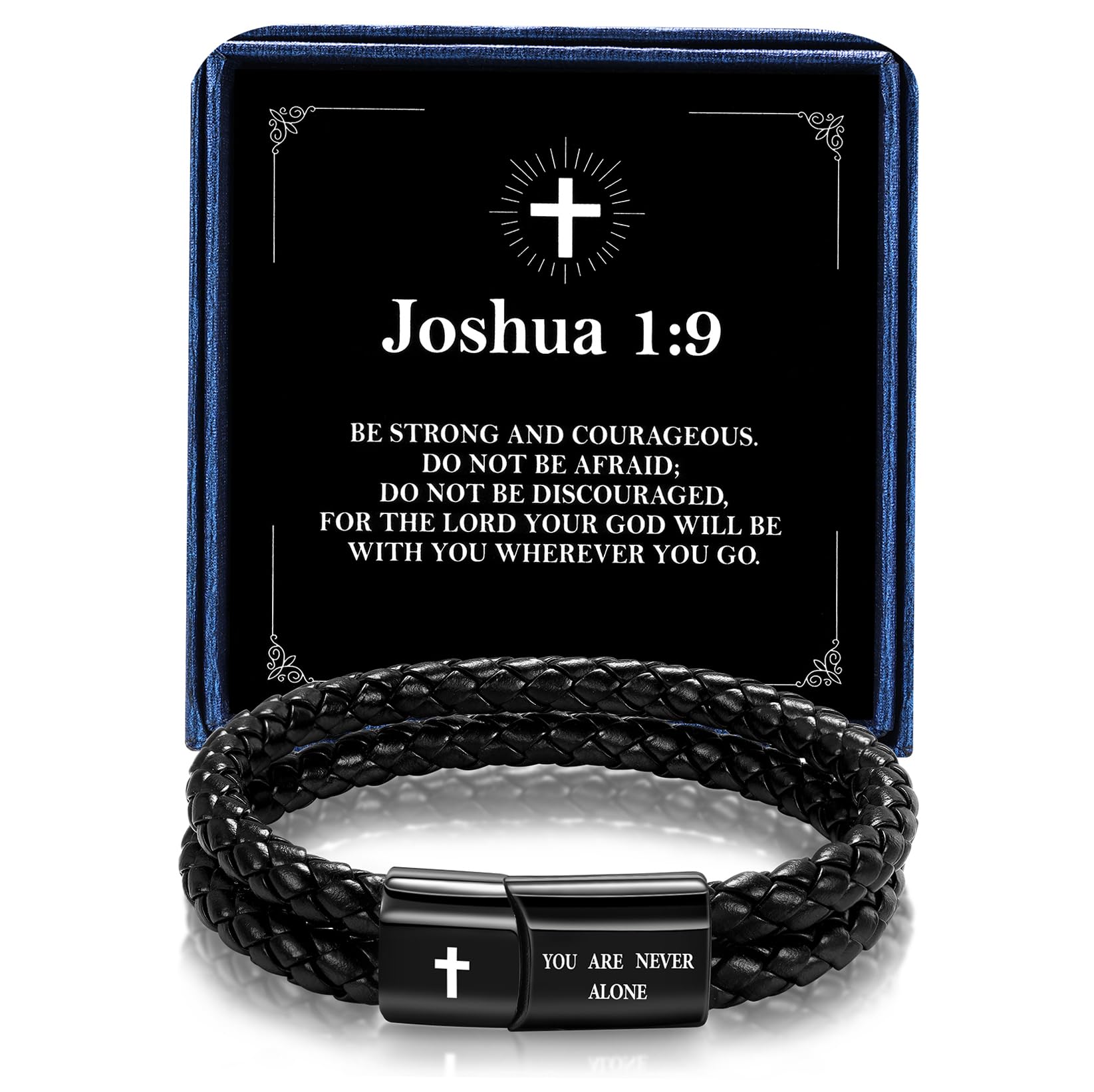 Alissl Christian Gifts for Mens, Bible Verse Leather Cross Bracelet for Men