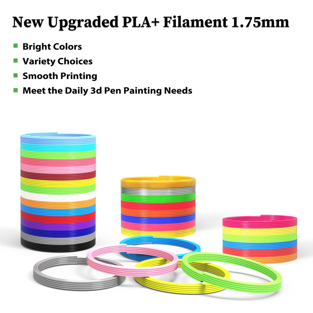 dikale 3D Pen Filament Refills 30 Colors, Bonus 250 Stencils eBooks - 3D Pen Filament PLA 1.75mm,Non-Toxic, Smooth Printing Refills