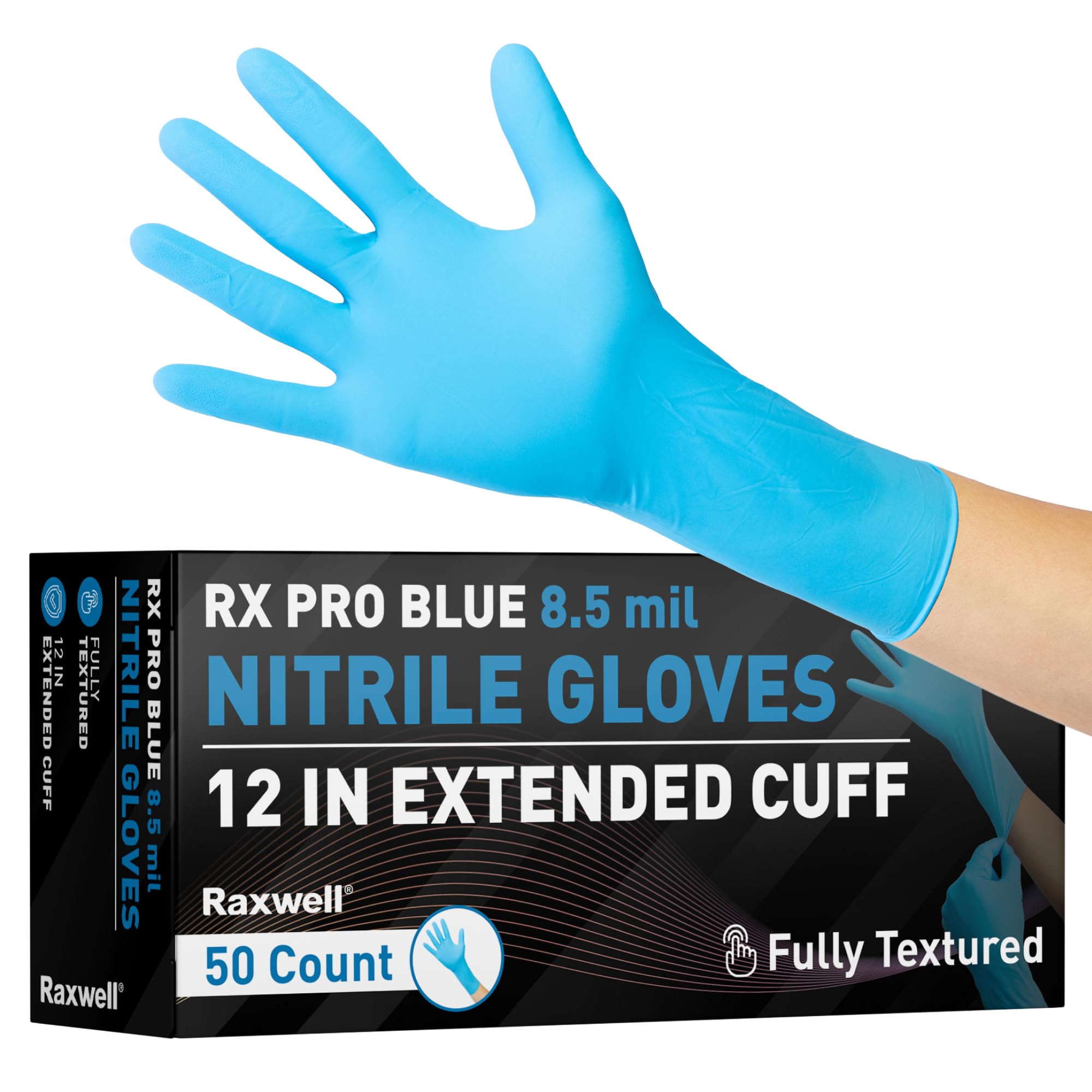 Raxwell Nitrile Dishwashing Gloves - Waterproof Gloves - Heavy Duty Dishwashing Protection - Extended Cuff Long Rubber Hand Cover - Small, Blue, 50 Count