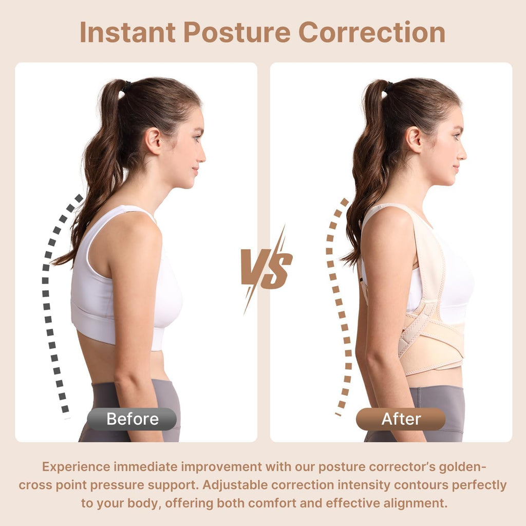 Fit Geno Posture Corrector for Women: Adjustable Lightweight Upper Back Brace for Neck Shoulder & Upper Back Pain Relief - Improve Posture Correct Hunchback Slouching Kyphosis Invisible Under Clothes (M/L Under Bust 32"-45")