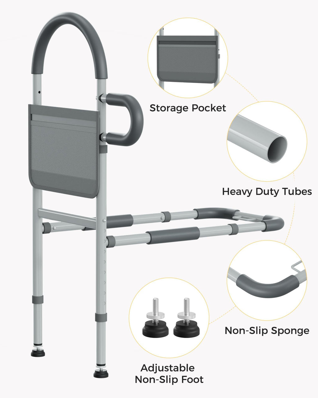 JivaJot Bed Rails for Elderly Adults Safety, Bedrails for Elderly Adults Grab Bar Bed Handrails, Cane for Seniors with Non-Slip Ergonomic Handle and Storage Pocket, Fit Twin, Full, Queen, King