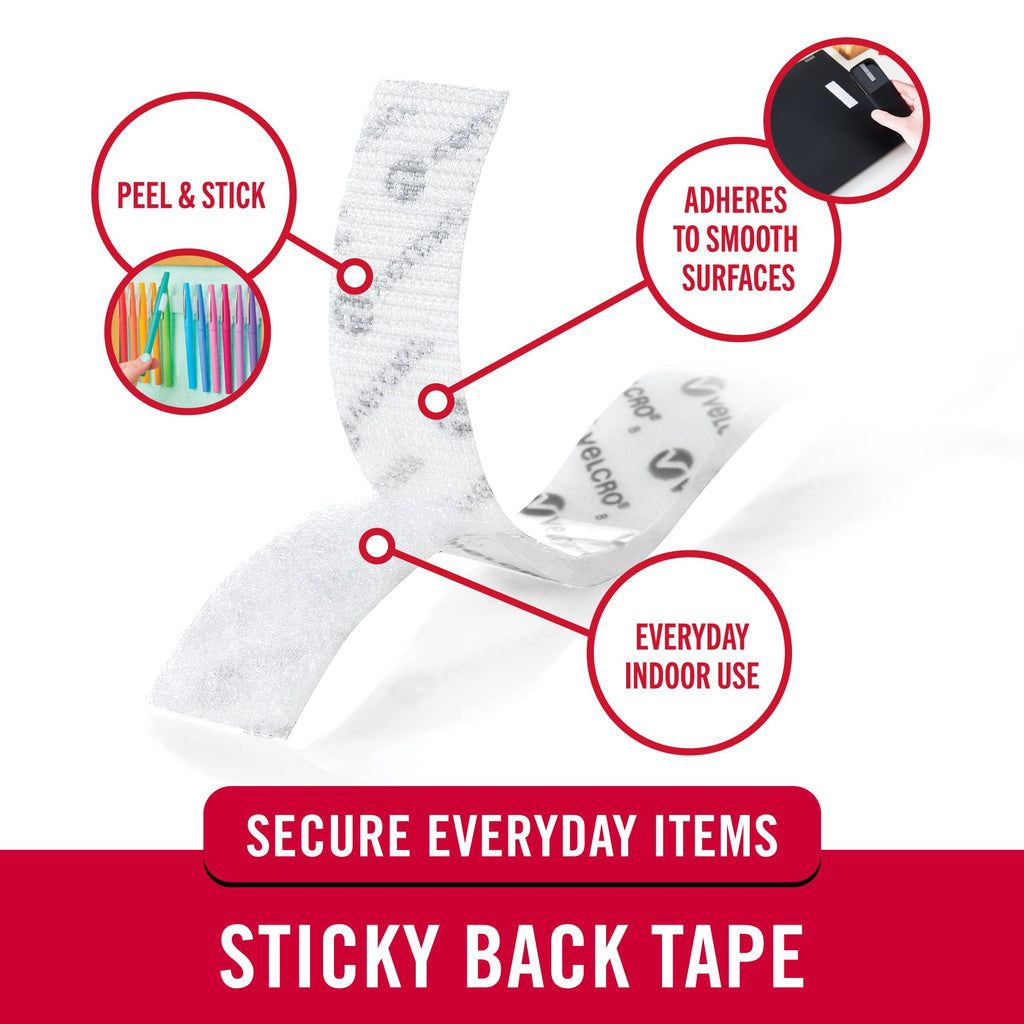 VELCRO Brand 6 Ft x 3/4 in | Sticky Back Tape Roll with Adhesive | Cut Strips to Length | Hook and Loop Fasteners | Perfect for Home, Office or Classroom, White, 90976W