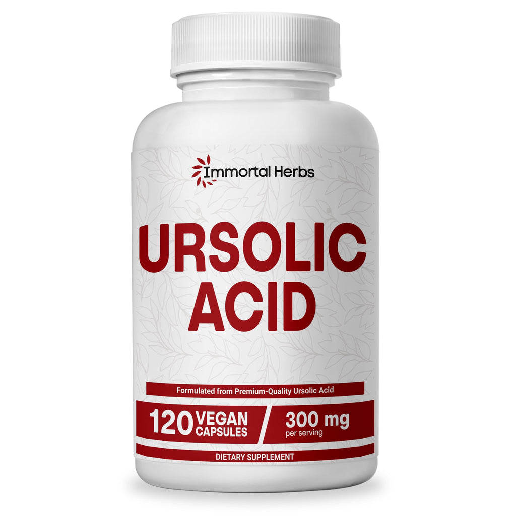 Immortal Herbs Pure Ursolic Acid Supplement 300mg, 120 Pills, Rosemary Leaf Extract Powder, Non-GMO and Gluten-Free Ursolic Acid Capsules for Women and Men