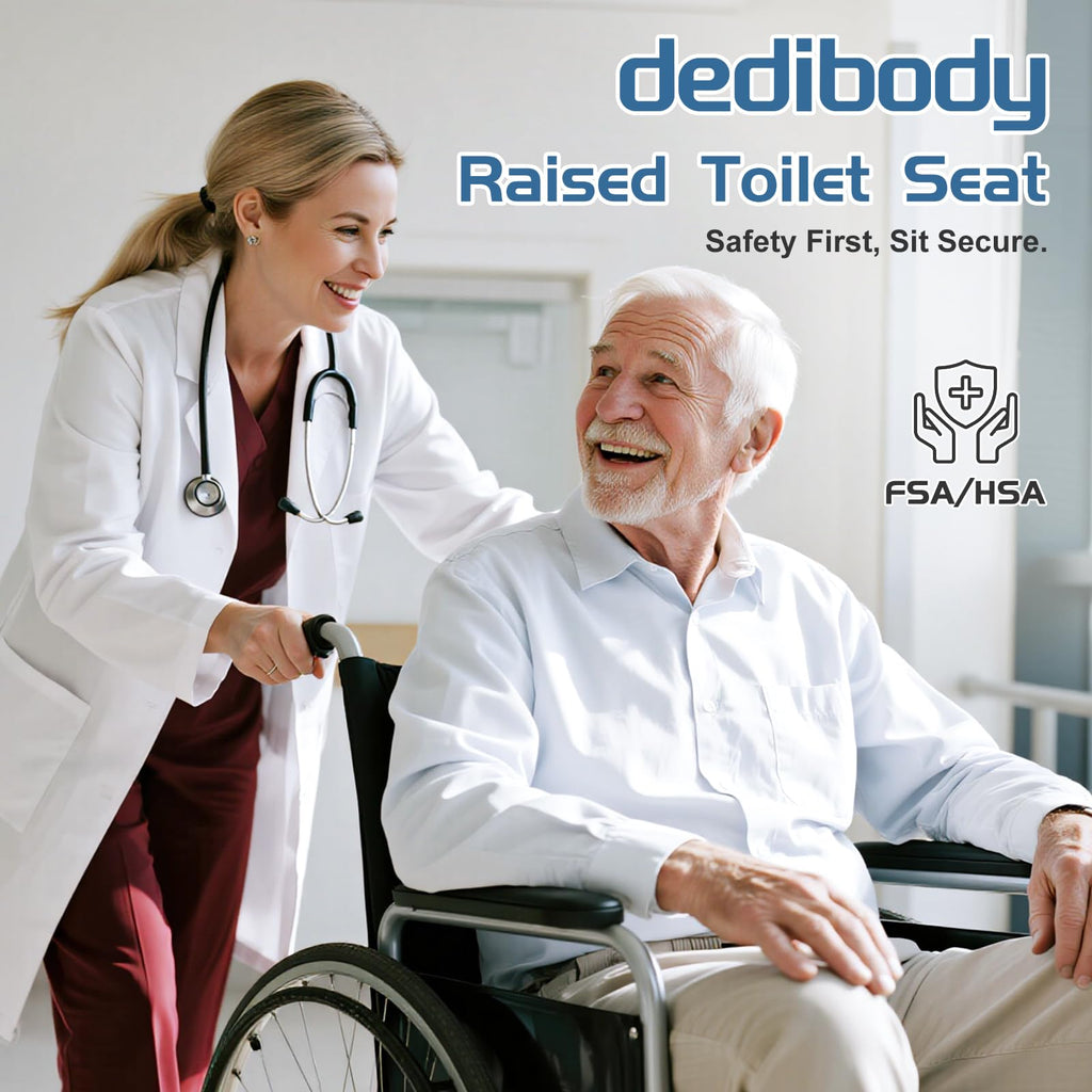 Dedibody Toilet Seat Risers for Seniors, Raised Toilet Seat with Handles, Adjustable Height & Width, Heavy Duty Up to 550lb Handicap Elevated Toilet Seat for Elderly, Pregnant, Fit Any Toilet