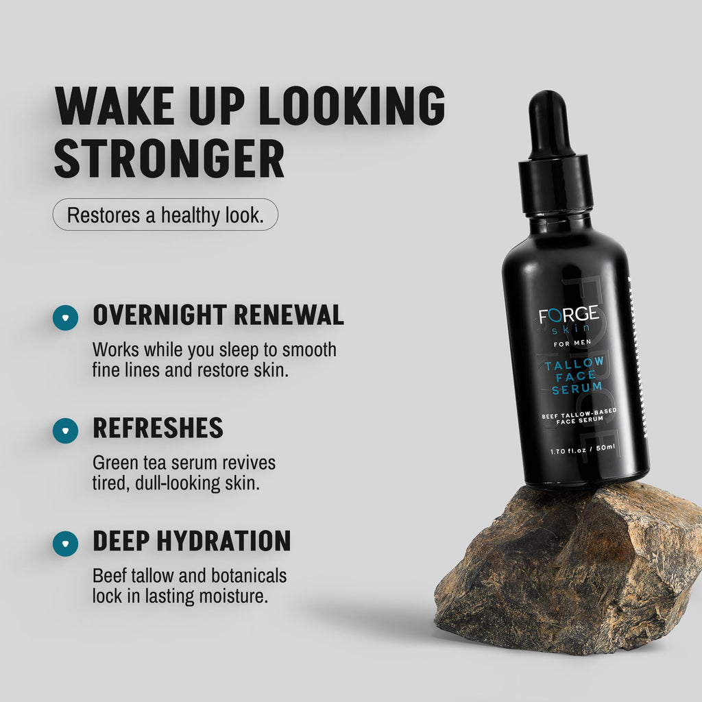 FORGE SKIN® Night Beef Tallow Serum for Men [TALLOW-BASED] - Facial Essence for Face Wrinkles with Essential Oils - Natural Green Tea Skincare for Radiance and Skin Hydration (1.7 OZ)