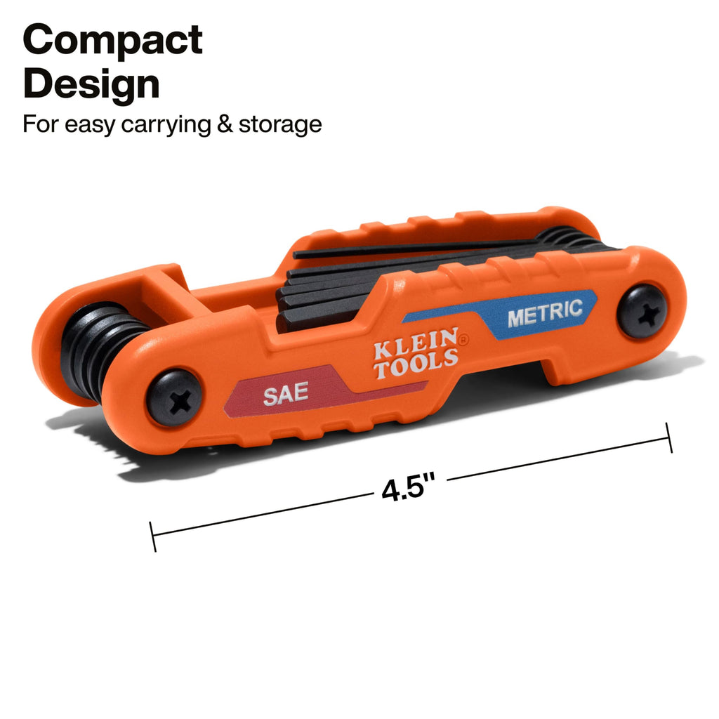 Klein Tools 70590 Compact Folding Hex Key, Metric and SAE Combo Set, 12 Keys, Industrial Strength Heat Treated Alloy Steel