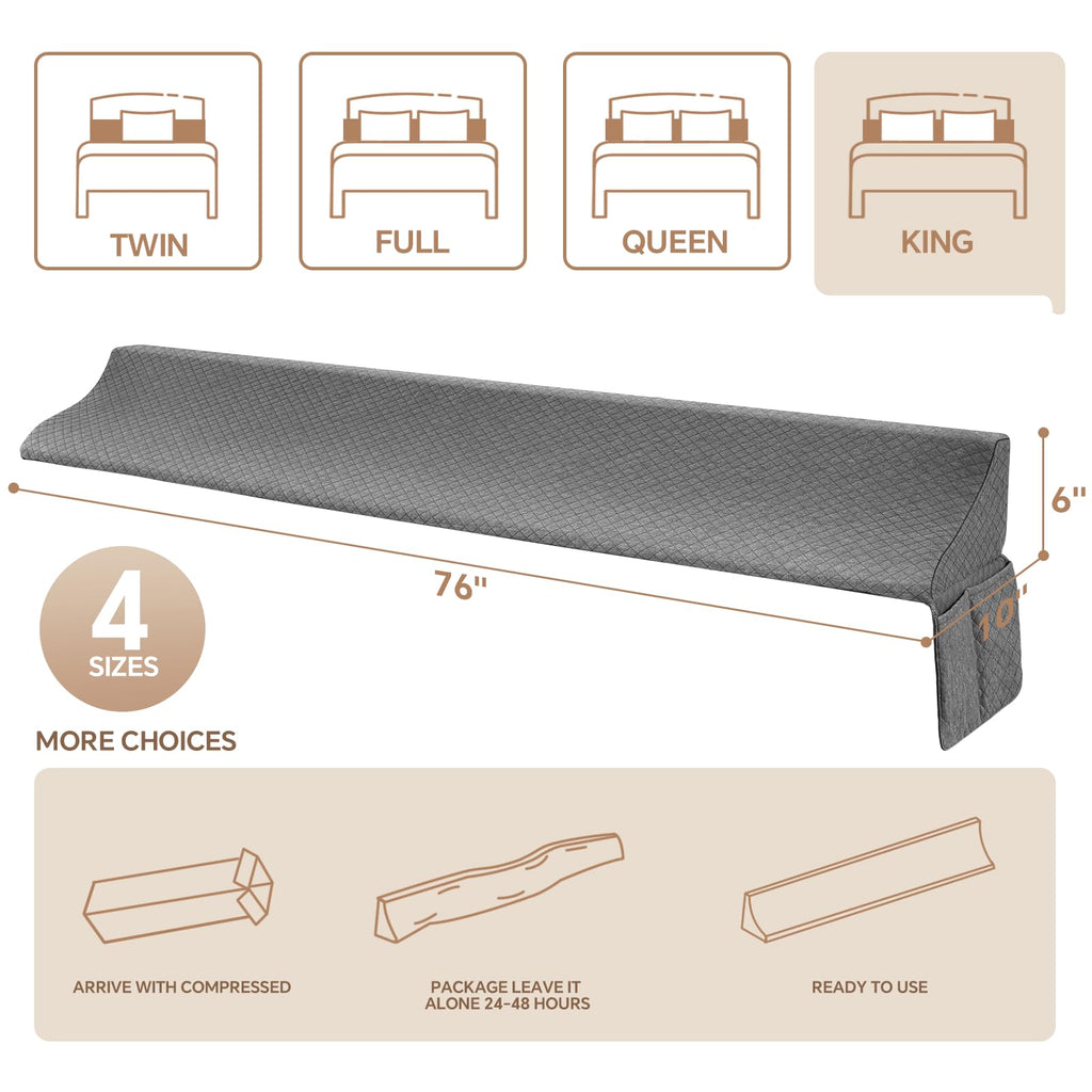 EUHAMS King Size Bed Wedge Pillow for Headboard Bed Gap Filller/Mattress Gap Filler (0-7") - Wedge Pillow Headboard Triangle Foam Pillows Wedges Between Headboards Mattress (Grey,76"x10"x6")