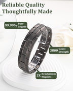 Fashtour 3X Copper Bracelet for Men Triple Ultra Strength Magnets, Masculine Design Pure Copper Magnetic Bracelet, Adjustable Length with Sizing Tool (Gunmetal 1)