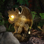 MIBUNG Large Winged Gargoyle Statue with Solar Lights Outdoor Decor, Sitting Gargoyle Monster Dragon Garden Guardian Gothic Creep Scary Sculpture, Patio Yard Lawn Decorations, Valentine's Day Gift