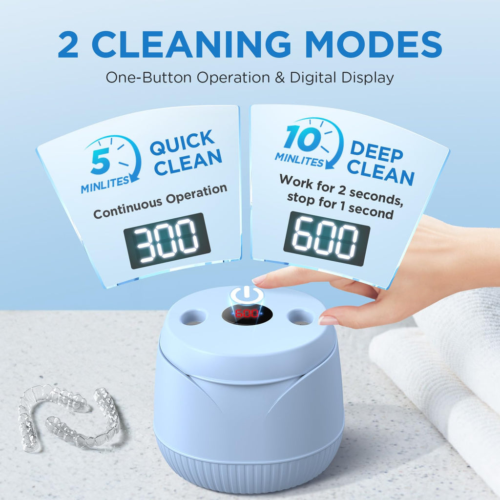 Dental Ultrasonic Retainer Cleaner Machine: 45kHz Dental Cleaning Pod with Digital Timer & 200ML, Cleaning for Dentures, Mouth Guards, Aligners, Night Guards, Braces, Toothbrush Heads & Jewelry, Blue