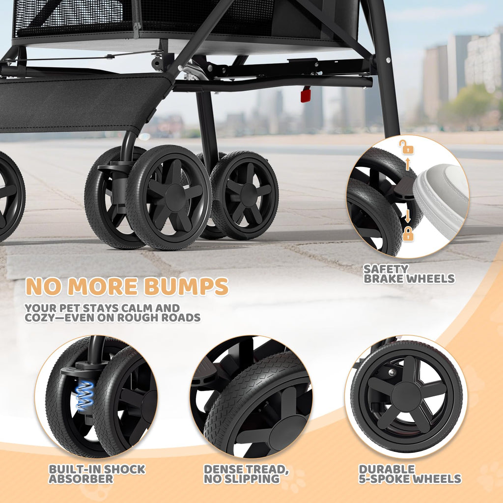 Magshion Compact Pet Stroller for Small-Medium Dogs/Cats up to 22lbs, 4-Wheel Lightweight Umbrella Shaped Portable Puppy Travel Jogger with Breathable Mesh, Cup Holder & Rear Storage, Black