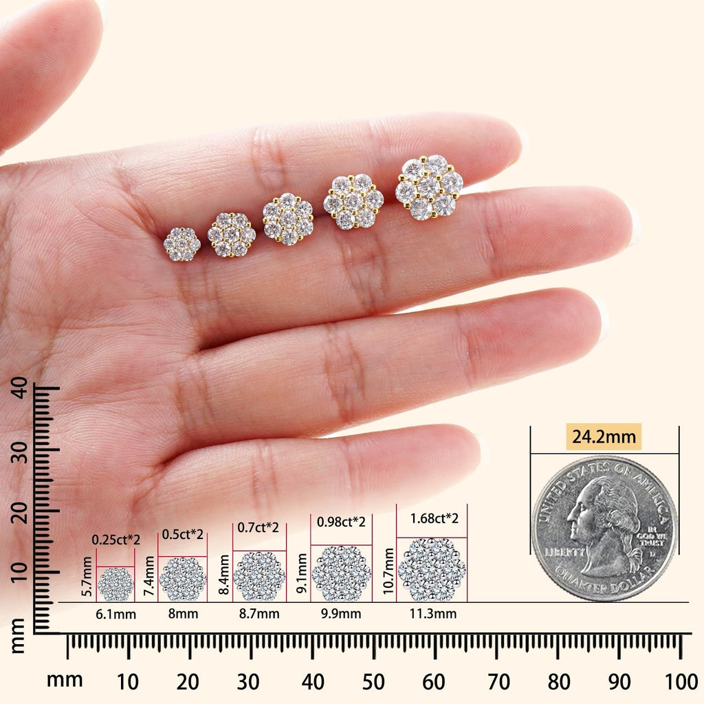 Delzzad Flower Stud Earrings, 925 Sterling Silver Moissanite Jewelry