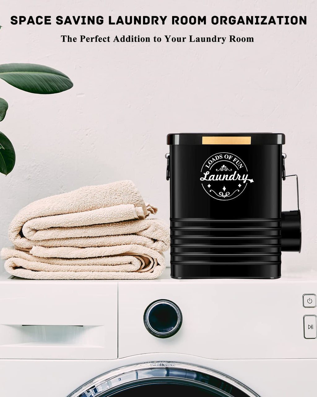Laundry Detergent Powder Container Dispenser Holder for Laundry Room Organization. Metal Laundry Soap Dispenser with Scoop and Lid. Modern Farmhouse Laundry Room Decor and Accessories (Black)