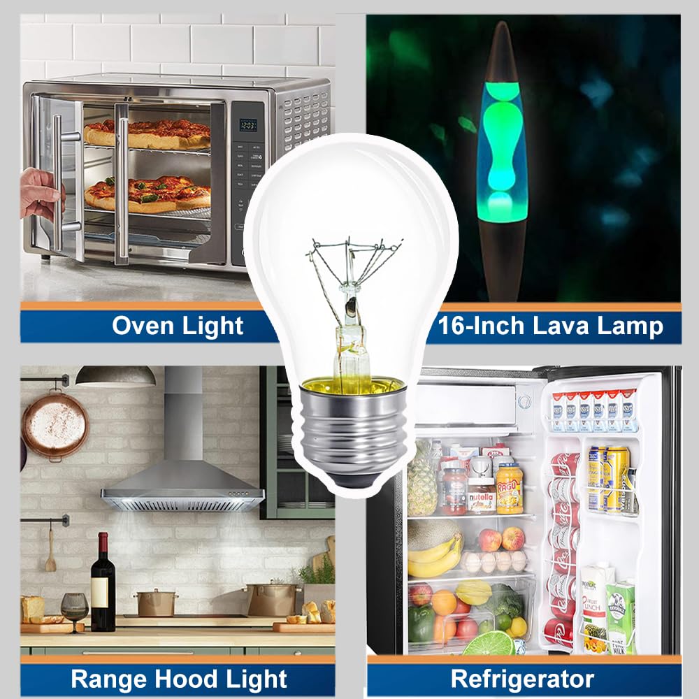 Lava Lamp Bulb 40W 4 Pack E26 Medium Base A15 Appliance Oven Light Bulb