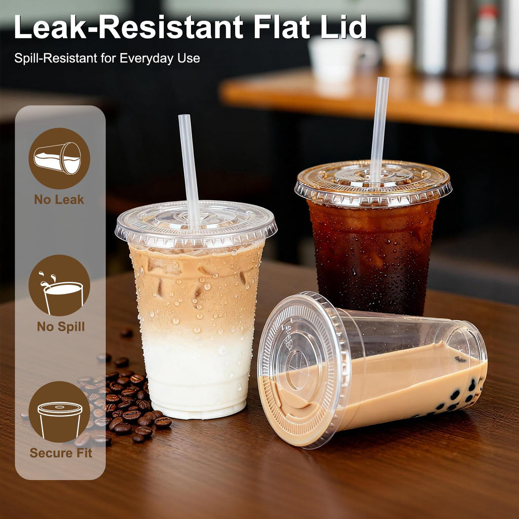 Lideropa 100 Pack 16oz Clear Plastic Cups with Lids and Straws, Leak-Proof Disposable Iced Coffee Cups, BPA-Free Recyclable PET To-Go Cups for Smoothies & Cold Drinks