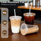 Lideropa 100 Pack 16oz Clear Plastic Cups with Lids and Straws, Leak-Proof Disposable Iced Coffee Cups, BPA-Free Recyclable PET To-Go Cups for Smoothies & Cold Drinks