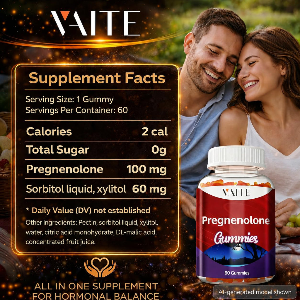 Pregnenolone Memory Supplement for Brain, Hormone Balance for Women and Men, Glycine Supplements, Happy Hormones, Non-GMO, Gluten Free, Cognitive, 60 Vegetarian Seniors and Adult Vitamin Gummies