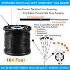 Newleray String Light Hanging Kit,Guide Wire for Outdoor String Lights, Shade sail Hardware kit,with 164 Ft Nylon Coated Stainless Steel 304 Wire Rope