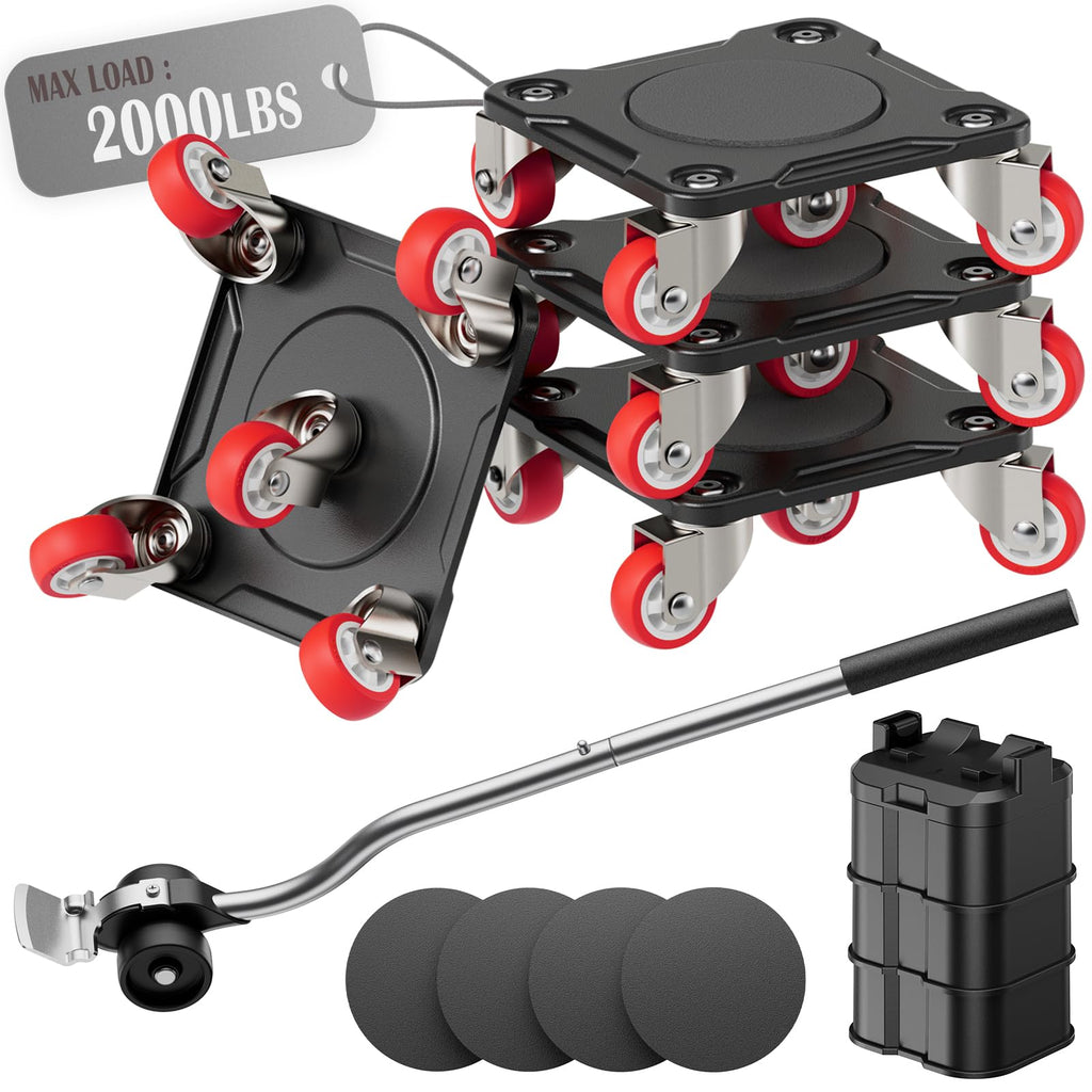 EZ 2MOVE Heavy Duty Furniture Movers with 5-Wheel Dollies, Furniture Dolly Set with Lifter & Base, 360° Swivel Casters, Non-Slip Pads, Up to 2000 lbs Load Capacity