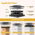 KEILAIMO Solar Post Cap Lights, 2 Pack Upgraded Outdoor Deck Fence Post Solar Lights for 4x4 5x5 Wood/Vinyl Posts, IP65 Waterproof, 10-12 Hours Warm/Cool White Glow for Garden/Patio/Porch - Black