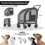 EchoSmile 4 Wheels Pet Stroller, Dog & Cat Stroller for All-Season, Lightweight Carrier with Storage Basket, Adjustable Handle, Removable Pad, Breathable Mesh, Up to 135 lbs, Black (Black)