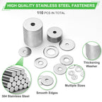 110 Pcs 304 Stainless Steel Metal Flat Washers for Screws and Bolts, Fender Washers Assortment Kit (12 Sizes M3-M12) for Automotive, Industrial & Home Use