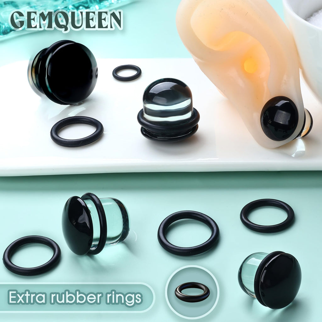 GEMQUEEN 24 Pcs 0.5mm Increments Glass Ear Stretching Kit Hypoallergenic