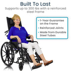 Vive Mobility Reclining Wheelchair with Elevating Leg Rests - Heavy Duty Recliner Wheel Chair for Seniors & Adults -Wide 18" Seat, up to 300lbs -High Back, w/Leg & Head Support -Comfortable Headrest
