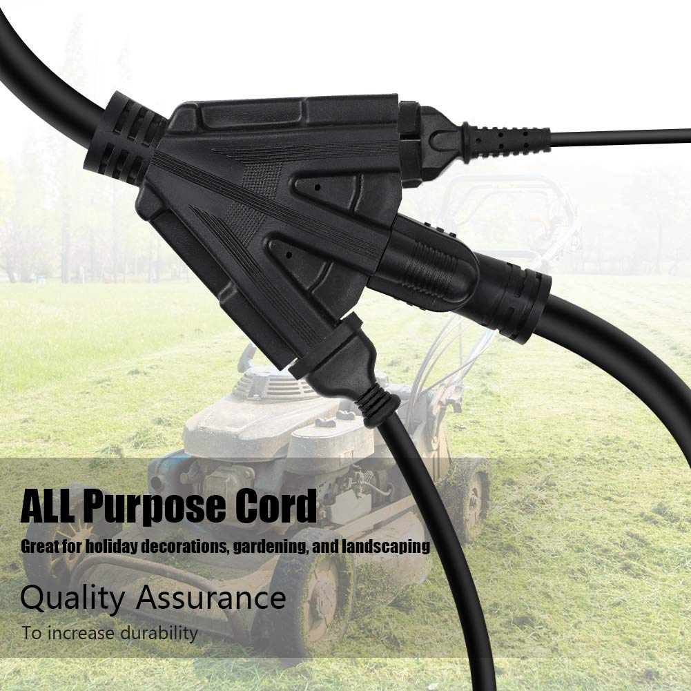 50FT 12/3 Outdoor Extension Cord, Heavy Duty 3-Outlet SJTW Indoor/Outdoor Three-Prong Power-Cord 12-Gauge Grounded 15-Amp 1875 Watts