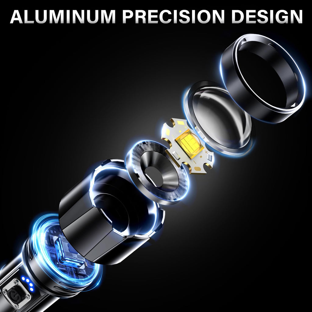 AKNEAR Rechargeable LED Flashlight High Lumens, Super Bright Flashlights with Zoomable & USB C Rechargeable & 5 Light Mode & IPX7 Waterproof, Powerful Flash Light for Home, Hiking, Camping