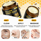 Organic Beef Tallow Honey Balm for Skin & Face, Whipped Beef Tallow Face Moisturizer with Raw Honey, Grass Fed Cow Beef Tallow Cream, All Natural Pure Body Lotion for Women & Men, Unscented 4.2 OZ