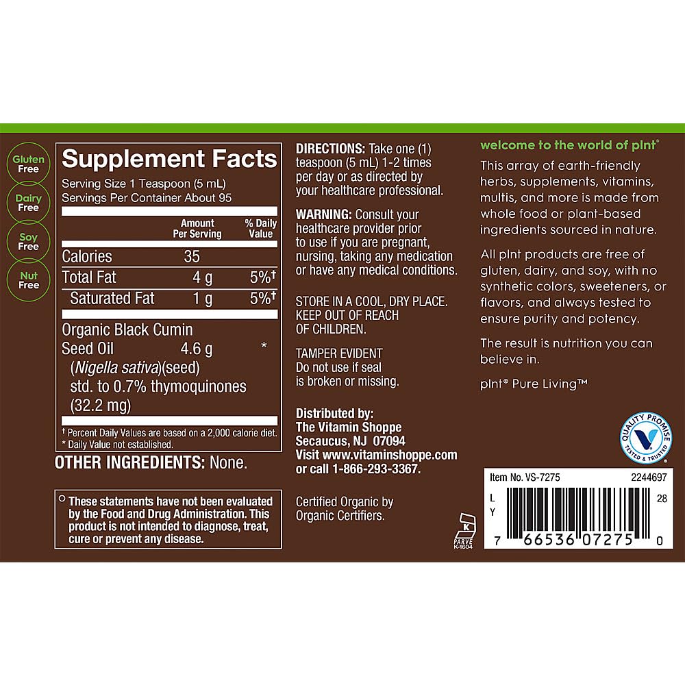 plnt Organic Black Seed Oil a Superfood for Immune & Respiratory Support a Cold-Pressed (16 fl. oz.)